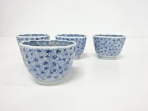 古伊万里　染付　みじん唐草　猪口　4客